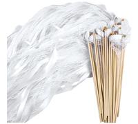 100 Pezzi Bacchette di Pizzo da Matrimonio Legno Nastro, Bacchette Magiche da Sposa con Campana, per Fidanzamento, Compleanno, Battesimo, Decorazione per Feste