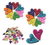 100 Pezzi Bottoni in Legno, Bottoni in Legno Colorati a Forma di Cuore