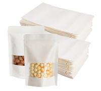 100 Pezzi Buste Kraft con Finestra e Chiusura, 14 x 9 cm Sacchetti per Spezie con Finestra Richiudibili, Sacchetti di Spezie Sacchetto a Chiusura Lampo di Carta Riutilizzabili, per Caffè, Noci