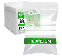 100 Pezzi Bustine Trasparenti Richiudibili con Bande Bianche 10 x 15 cm PE - Food Safe - Buste Plastica Richiudibili con Zip per Confetti Congelatore Caramelle - Spessore 0,04 mm G.160 - ONIX TECH