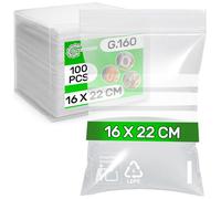 100 Pezzi Bustine Trasparenti Richiudibili con Bande Bianche 16 x 22 cm LDPE - Food Safe - Buste Plastica Richiudibili con Zip per Confetti Congelatore Caramelle - Spessore 0,04 mm G.160 - ONIX TECH