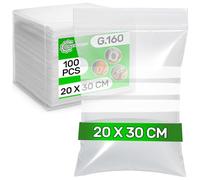 100 Pezzi Bustine Trasparenti Richiudibili con Bande Bianche 20 x 30 cm LDPE - Food Safe - Buste Plastica Richiudibili con Zip per Confetti Congelatore Caramelle - Spessore 0,04 mm G.160 - ONIX TECH