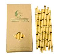 100 Pezzi Cannucce di Carta in Giallo Bambù, (19,7cm x 6mm) 100% Biodegradabili Bambù Printed Cannucce per Compleanno, Docce Bambino, Celebrazioni e Feste