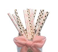 [100 Pezzi] Cannucce di Carta Rosa Cuore e Oro, 100% Biodegradabili Pink and Gold Colorate Cannucce per Feste, Adatte a ogni tema