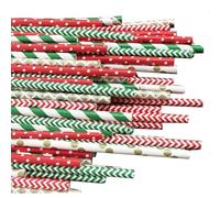 100 pezzi Cannucce Natalizie, Cannucce di Carta Natalizie, Cannucce di Natale Stampate Colorate