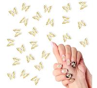 100 Pezzi Ciondoli per Unghie Farfalla 3D, Lega Nail Art Cava Decorazioni Design Manicure Fai Da Te Donne Ragazze (Oro)