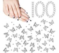 100 pezzi ciondoli per unghie in lega, ciondoli per unghie farfalla, decorazioni unghie farfalla, con 1440 mini strass per nail art, per unghie fai da te, decorazioni artigianali