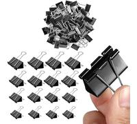 100 Pezzi Clip per Raccoglitori, Doppio FoldBack Binder Clips morsetti Carta 15 mm/ 19mm/ 25mm/ 32mm, per Cancelleria scolastica, forniture per l'ufficio (nero)