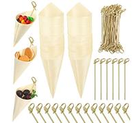 100 Pezzi Coni di Cibo 5 Pollici Coni Degustazione Legno con 100 Pezzi Scelte per Cocktail di Bambù, Coni di Legno Usa e Getta Porta Gelato per Alimenti per Cibo e Feste in Casa Buffet per Eventi