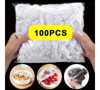 100 pezzi Coperture alimentari monouso, pellicola per la conservazione degli alimenti. Materiale PE, alta elasticità & buona sigillatura. Può conservare avanzi & frutta nel frigorifero. Adatto per var