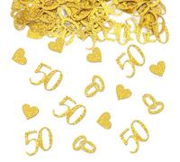 100 Pezzi Coriandoli 50 Anni Matrimonio, Nozze d'Oro Confetti con 50 e Cuore, Decorazione da Tavolo per 50 Anni Matrimonio, Decorazione da Nozze d'Oro