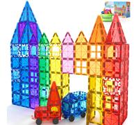 100 Pezzi Costruzioni Magnetiche con 2 Macchinine Blocchi Magnetici Sensoriali