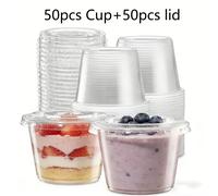 100 pezzi di bicchieri di plastica trasparenti da 10Oz con coperchi senza foro, bicchieri per bevande fredde, gelato, budino, torta, snack