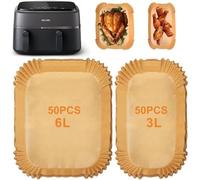 100 pezzi di carta da forno Airfryer per Philips Dual Basket Airfryer 3000 serie 6L/3L NA350/00, serie 5000 6L/3L NA550/00, carta da forno per friggitrice ad aria calda, resistente al calore,