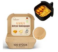 100 pezzi di carta da forno per friggitrice ad aria calda quadrata 16 x 16 cm, 3 - 6 litri, extra stabile grazie alla superficie strutturata, antiaderente, ciotole monouso airfryer carta da forno, per