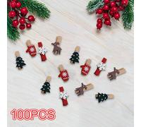 100 pezzi di clip di legno di Natale Mini per appendere biglietti di auguri
