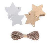 100 pezzi di etichette regalo a stella con spago di iuta naturale da 20 m / 65 piedi, 6 cm bianco e marrone, etichetta di carta kraft per biglietti di auguri di nozze, etichetta regalo