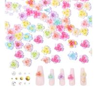 100 pezzi di fiori per unghie 3D, fiore traslucido ghiaccio, fiori acrilici per unghie, retro piatto, diamanti colorati, decorazione floreale per donne, nail art, accessori fai da te