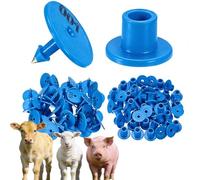 100 pezzi di marchi auricolari rotondi, marchi auricolari per ovini, bovini, vitelli e suini, numerati 001-1000, marchi auricolari di identificazione degli animali blu 801-900