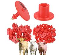 100 pezzi di marchi auricolari rotondi per bestiame in PE adatti per suini e ovini, allevamenti di bovini, ovini, suini, cani e cervi, 001-1000 n. rosso 601-700
