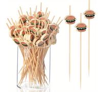 100 pezzi di stuzzicadenti per aperitivi, stuzzicadenti in bambù a forma di hamburger, spiedi in bambù da 4,7 pollici per spiedini di frutta, stuzzicadenti di lusso per panini per colazione, hamburger