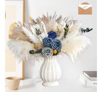 100 pezzi erba della pampa con vaso, Fleurs artificielles Dans Un Vaso, Pampas Marron, Centre de Table à Manger, Chambre, Anniversaires, Décoration de Maison (blu)