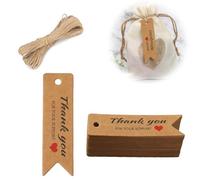100 Pezzi Etichette Regalo "Grazie" Kraft Wedding Tag 7 x 2 cm con Corda di Iuta Hang Tag Etichetta Mercato delle Pulci, Imballaggio Matrimonio Decorazione fai da te