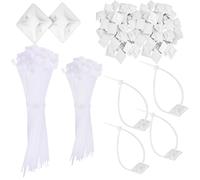 100 Pezzi Fascette Plastica Bianco(10cm+15cm) + 100 Pezzi Supporti per Cavi Autoadesivi,Nylon Stringicavo Cavi Fermacavo,Cable Management, Autobloccanti Fascette Stringicavo per Ufficio e Casa