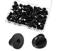 100 pezzi in gomma con perno posteriore, chiusura a farfalla, spilla in gomma, spilla di ricambio con scatola di plastica, per spille, produzione di gioielli, cappelli, colore nero
