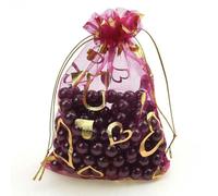 100 Pezzi/Lotto 7X9 cm 9X12 cm 11X16 cm 13X18 cm Sacchetto di Organza Color Oro a Forma di Cuore Rosa, Sacchetti di Natale con Caramelle, imballaggio di Gioielli - Cuore Oro Fucsia - 11x16 cm 100 pez