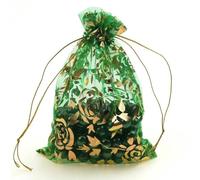 100 Pezzi/Lotto 7X9 cm 9X12 cm 11X16 cm 13X18 cm Sacchetto di Organza Color Oro a Forma di Cuore Rosa per Gioielli di Natale, Confezione Regalo - Verde Oro Rosa - 11x16 cm 100 Pezzi