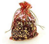 100 pezzi/lotto 7X9 cm 9X12 cm 11X16 cm 13X18 cm Sacchetto di organza color oro a forma di cuore rosa per gioielli di Natale - Confezione regalo di Natale - rosa rossa oro - 9x12 cm 100 pezzi