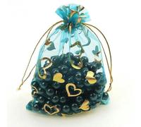 100 Pezzi/Lotto 7X9 cm 9X12 cm 11X16 cm 13X18 cm Sacchetto di Organza Color Oro a Forma di Cuore Rosa, Sacchetti di Natale di Caramelle, imballaggio di Gioielli, Cuore in Oro Blu Lago, 13x18 cm, 100