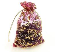 100 pezzi/lotto 7X9 cm 9X12 cm 11X16 cm 13X18 cm Sacchetto di organza color oro a forma di cuore rosa per imballaggio di gioielli - fucsia oro rosa - 7x9 cm 100 pezzi