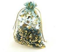 100 pezzi/lotto 7X9 cm 9X12 cm 11X16 cm 13X18 cm Sacchetto in organza color oro a forma di cuore rosa, per imballaggio di gioielli, sacchetti natalizi, colore blu lago, oro rosa, 7x9 cm, 100 pezzi