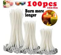 100 pezzi/lotto Stoppini per candele per la realizzazione di candele, pre-cerati, forniture per feste, stoppini naturali senza fumo, bruciano più a lungo 2,6 cm,6 cm,7 cm,8 cm,9 cm,10 cm,11 cm,12 cm,1