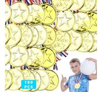 100 Pezzi Medaglie per Bambini Giocattolo, Medaglie D'oro per Bambini Medaglie, Medaglie in Dorato con Nastro in Nylon Tricolore, Medaglie Premiazioni Metallo per Feste di Calcio Ragazzi Bambini