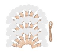 100 Pezzi Mollette di Legno a Cuore Bianche per Foto, con Corda di Juta | Cartoline e Note, Montaggio Semplice e Facile Riordino, per Pareti Fotografiche e Matrimoni