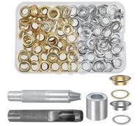 100 Pezzi Occhielli Metallici Teloni 12mm, Strumento Occhiellatrice con 3 Attrezzi Installazione e Scatola Portaoggetti, Kit Grommet Rondelle DIY per Abbigliamento, Borse, Tela, Tende, Tessuto, Scarpe