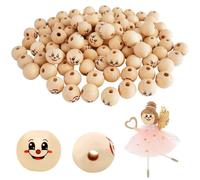 100 Pezzi Palline di Legno con Faccine 20 mm, Palline Legno con Foro 5 mm per Lavoretti per Teste di Bambole Fai Da Te, Portachiavi, Statuine di Angeli, Oggetti Artigianali