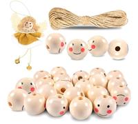 100 Pezzi Palline di Legno con Faccine Sorridente, 20mm Perline Legno Rotonde Testa di Bambola in Legno, Portachiavi Natale Artigianato e Gioielli