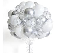 100 Pezzi Palloncini Argento Bianchi,12 Pollici Argento Coriandoli,Palloncini Feste per Compleanno Matrimonio Anniversari Baby Shower Laurea Anniversario Decorazion