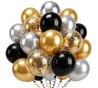 100 Pezzi Palloncini Compleanno Neri Argento Oro, Decorazioni Compleanno Personalizzati per Uomo Addobbi Comunione Maschio Cresima Laurea Matrimonio Carnevale Capodanno Baby Shower, 12 Pollici