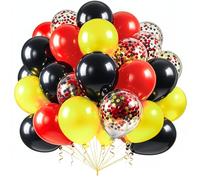 100 Pezzi Palloncini Neri Rossi Gialli,Compleanno Palloncini,Confetti Palloncino con nastro per Ghirlanda Palloncino Anniversario Baby Shower Matrimonio Decorazione