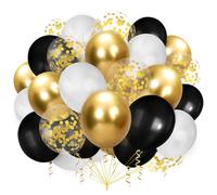 100 pezzi Palloncini Oro e Nero,Palloncini Bianchi Elio,Confetti Palloncini Lattice con Nastro,Palloncini Compleanno per Baby Shower Matrimonio Compleanno Feste Decorazioni