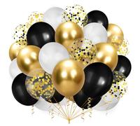 100 pezzi Palloncini Oro e Nero,Palloncini Bianchi Elio,Oro Confetti Palloncini Lattice con Nastro per Baby Shower Matrimonio Compleanno Feste Decorazioni