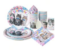 100 pezzi Piatti per festa di gatti, piatti per gatti, bicchieri di carta e tovaglioli, forniture per feste, piatti di carta monouso da 7/9 pollici con gattini, bicchieri e tovaglioli, adatti per deco