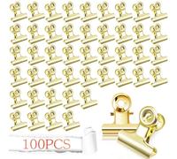 100 Pezzi Piccole Bulldog Clips, 22mm Bulldog Binder Clip Raccoglitore in Metallo Clip Multifunzionale Mini Clip, per Ufficio Scuola e Famiglia (Oro100)
