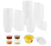 100 Pezzi Piccoli Contenitori con Coperchio,25 ml, Vasetti di Plastica con Coperchio Barattoli Trasparente per salse, spezie, salse, insalate di ketchup