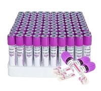100 Pezzi Provetta Per Prelievo Di Sangue Sottovuoto, Provetta Per Prelievo Di Sangue Anticoagulante In Vetro Edta K2 Da 2 Ml/5 Ml/10 Ml, Con Tappo A Vite Viola, Per Laboratorio,2ml